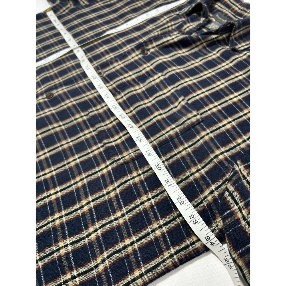 Banana Republic Plaid Lightweight Flannel Shirt Blue Tan Button Down Mens size M